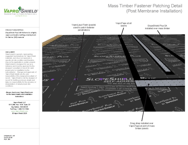 Mass Timber Fastener Patching Post Membrane Detail